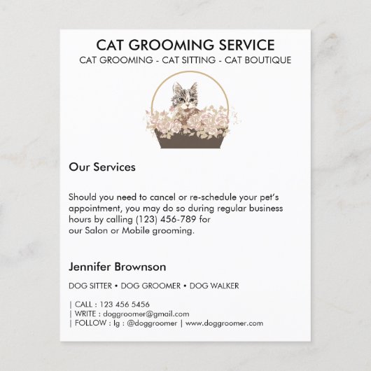 Kat grooming service minimaal flyer (Achterkant)