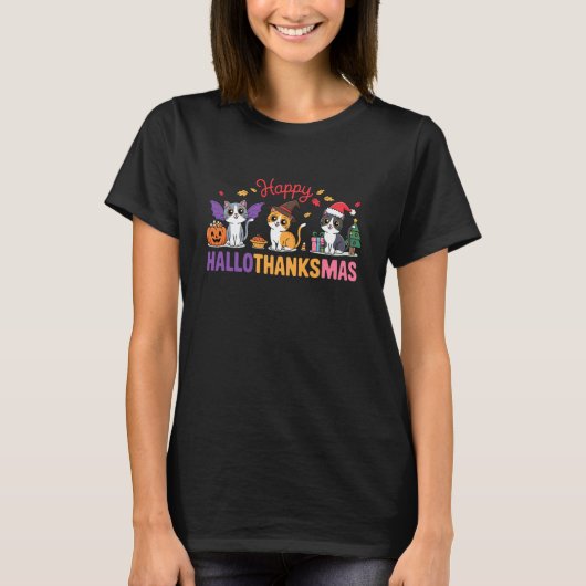 Kat Hallothanksmas Kitten Halloween Thanksgiving C T-shirt (Voorkant)