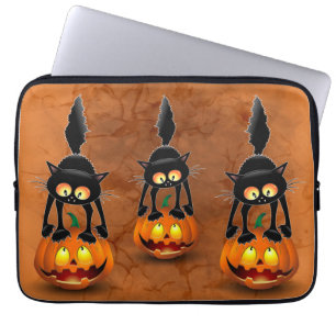 Kat Halloween Bang Cartoon op Pompoen Mini Baske Laptop Sleeve