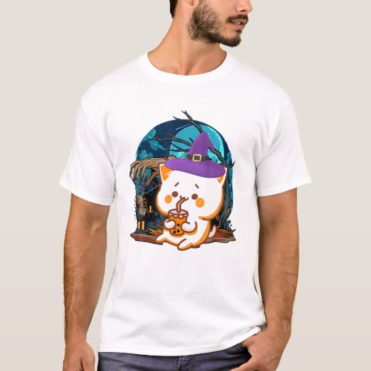 Kat Halloween Boba Thee Bubble T-shirt (Voorkant)