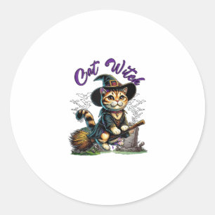 Kat Halloween Heks Kostuum Boer Familie Kinder Tod Ronde Sticker