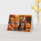 Kat Halloween Kaart, Halloween Cat Kaart (Gele Bloem)