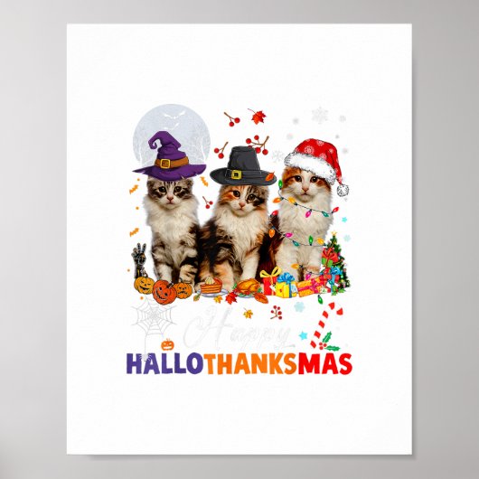 Kat Halloween Kerstmis Gelukkige Hallothanksmas Da Poster (Voorkant)