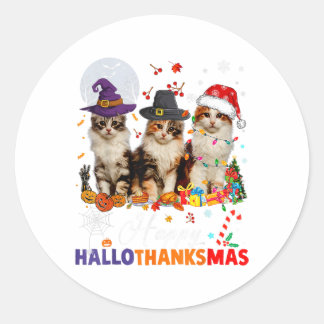 Kat Halloween Kerstmis Gelukkige Hallothanksmas Da Ronde Sticker