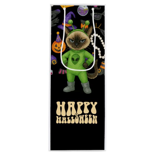 Kat Halloween Kleine Gift Bag Wijn Cadeautas (Voorkant)