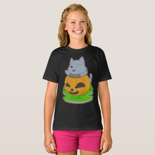 Kat Halloween Pompoen T-shirt (Voorkant volledig)