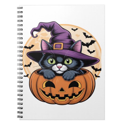 Kat Halloween Pompoen Zwarte Kat Oversized T-shirt Notitieboek (Voorkant)