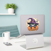 Kat Halloween Pompoen Zwarte Kat Oversized T-shirt Sticker (Laptop op bureau)