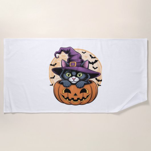 Kat Halloween Pompoen Zwarte Kat Oversized T-shirt Strandlaken (Voorkant)