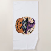 Kat Halloween Pompoen Zwarte Kat Oversized T-shirt Strandlaken (Voorkant)