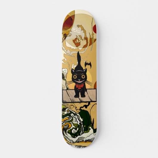 Kat-halloween-skateboarddek glimlachen persoonlijk skateboard (Voorkant)