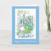 Kat Happy Birthday Tuin Bloemen Kaart (Voorkant)