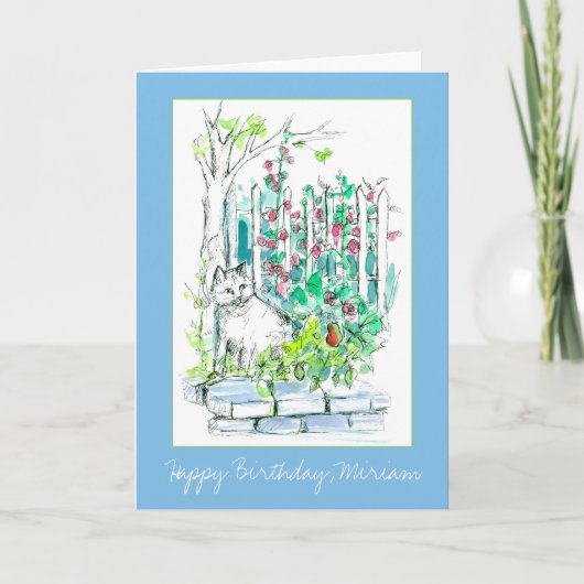 Kat Happy Birthday Tuin Bloemen Kaart (Voorkant)