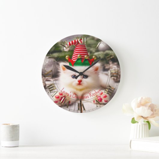 Kat Happy Furbaby Vakantie Kerstmis Grote Klok (Huis)