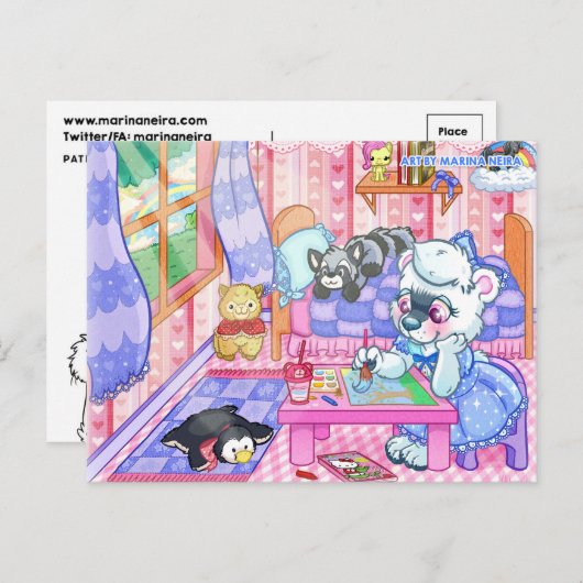 Kat Happy Room Briefkaart (Voorkant / Achterkant)