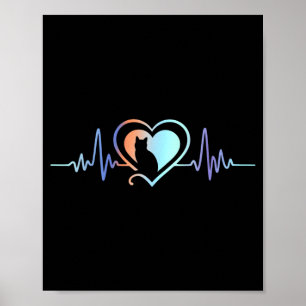 Kat Hartslag Kat Liefhebber Dier Silhouet Schattig Poster