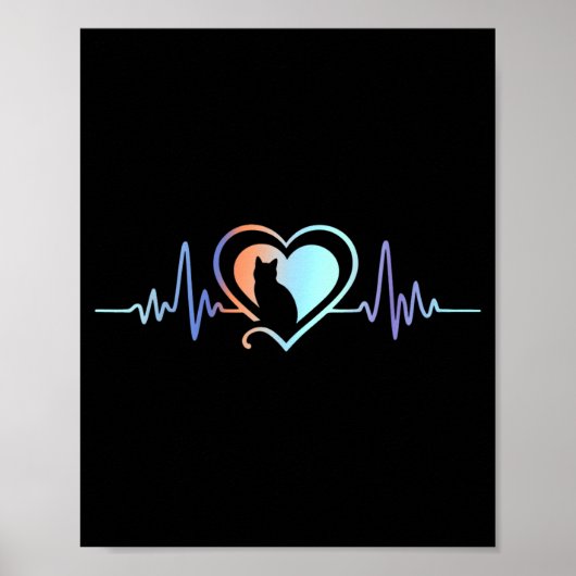 Kat Hartslag Kat Liefhebber Dier Silhouet Schattig Poster (Voorkant)