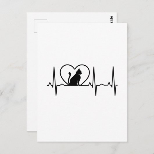 Kat hartslag met hart briefkaart (Voorkant / Achterkant)