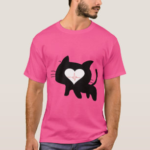 Kat Hartslag – Minimalistisch Zwart Kat Liefde Des T-shirt