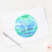 Kat hartslag voor kattemomen, kat dads, waterverf ronde sticker (Envelop)