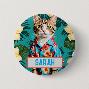 Kat Hawaïaans shirt, kattenliefhebber, kattendame Ronde Button 5,7 Cm