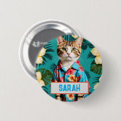 Kat Hawaïaans shirt, kattenliefhebber, kattendame Ronde Button 5,7 Cm (Voorkant /achterkant)