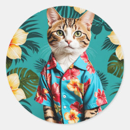 Kat Hawaïaans shirt Sticker, kattenliefhebber Ronde Sticker