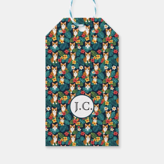 Kat Hawaïaans shirt stijl patroon tropische gember Cadeaulabel (Voorkant)