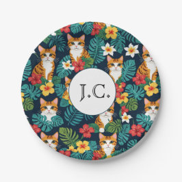 Kat Hawaïaans shirt stijl patroon tropische gember Papieren Bordje