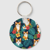 Kat Hawaïaans shirt stijl patroon tropische gember Sleutelhanger (Achterkant)