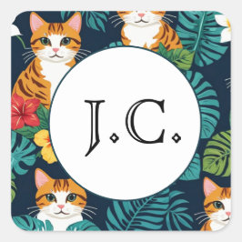 Kat Hawaïaans shirt stijl patroon tropische gember Vierkante Sticker