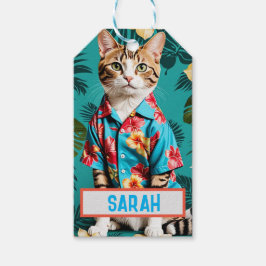 Kat Hawaiian shirt Sticker, kattenliefhebber, Labe Cadeaulabel