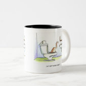 Kat heeft je mest? Grappige cartoon humor Tweekleurige Koffiemok (Voorkant rechts)