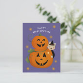 Kat heks en Jack O Lantern's Happy Halloween Feestdagenkaart (Staand voorkant)