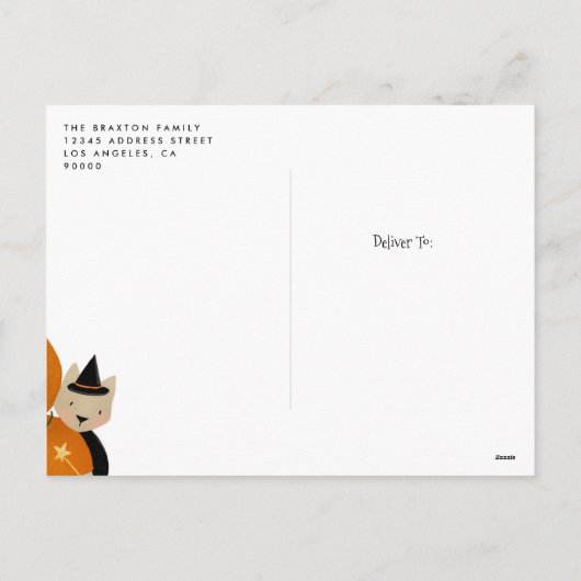 Kat heks en Jack O Lantern's Happy Halloween Feestdagenkaart (Achterkant)