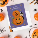 Kat heks en Jack O Lantern's Happy Halloween Feestdagenkaart<br><div class="desc">Cute halloween groet voor kinderen met een hekscat. Ook verkrijgbaar met gouden folie!</div>