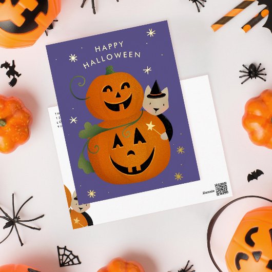Kat heks en Jack O Lantern's Happy Halloween Folie Feestdagen Briefkaart