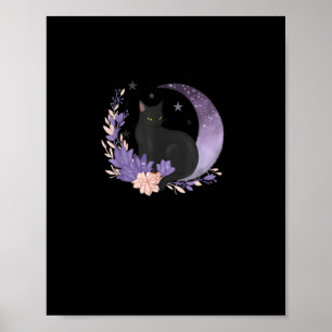 Kat Hekserige Maan Bloemen Pastel Goth Goblincore Poster