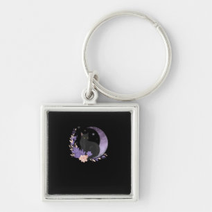 Kat Hekserige Maan Bloemen Pastel Goth Goblincore Sleutelhanger
