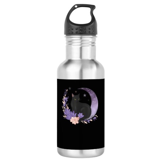 Kat Hekserige Maan Bloemen Pastel Goth Goblincore Waterfles (Voorkant)