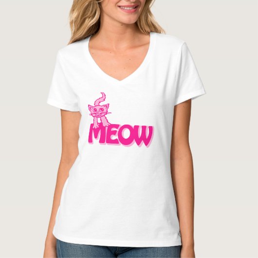 Kat helder, helder, roze t-shirt (Voorkant)