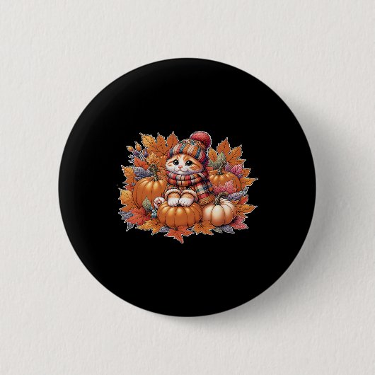 Kat-herfst hallo-bladeren-herfst-kat-kitten-liefhe ronde button 5,7 cm (Voorkant)
