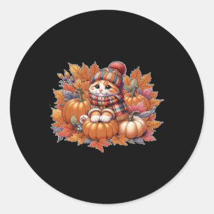 Kat-herfst hallo-bladeren-herfst-kat-kitten-liefhe ronde sticker