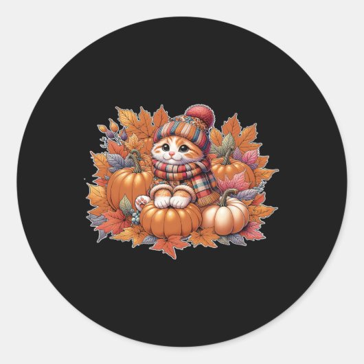 Kat-herfst hallo-bladeren-herfst-kat-kitten-liefhe ronde sticker (Voorkant)
