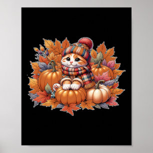 Kat-herfstbladeren-hallo-herfst-kat-kitten-liefheb Poster
