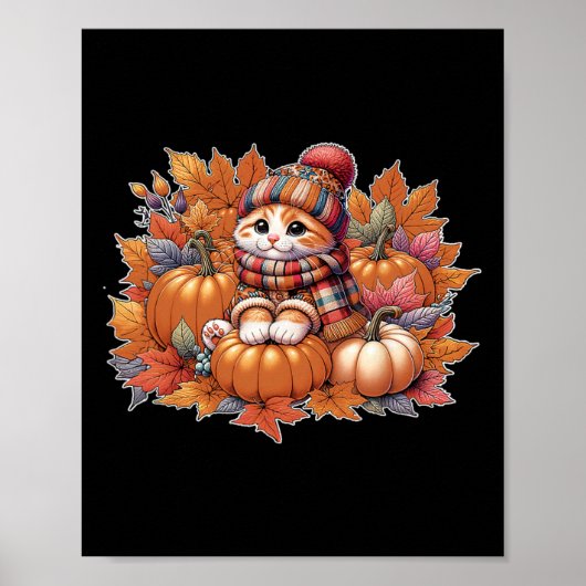 Kat-herfstbladeren-hallo-herfst-kat-kitten-liefheb Poster (Voorkant)