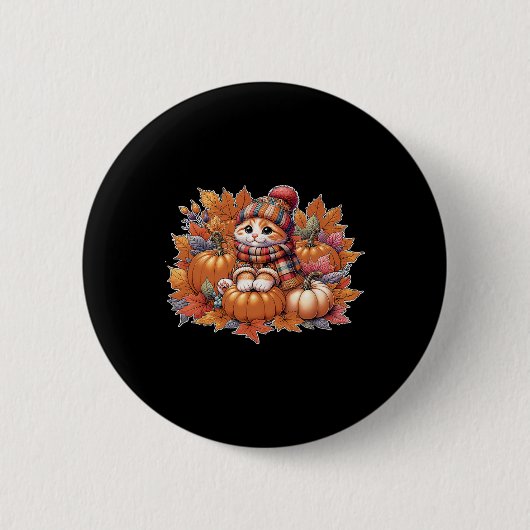 Kat-herfstbladeren-hallo-herfst-kat-kitten-liefheb Ronde Button 5,7 Cm (Voorkant)