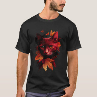 Kat Herfstbladeren Val Natuur Donkerrood Zwart Kat T-shirt