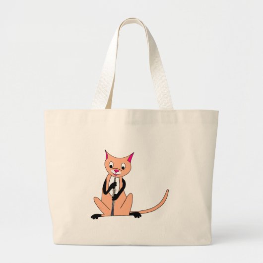 Kat Het afspelen van de Oboe Grote Tote Bag (Voorkant)