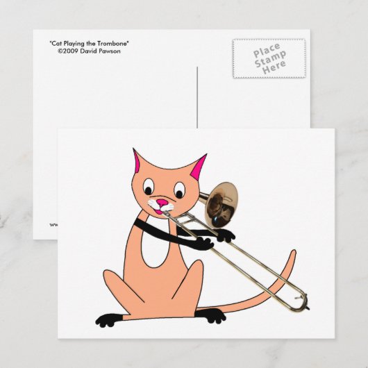 Kat Het afspelen van de Trombone Briefkaart (Voorkant / Achterkant)